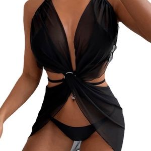Women's Halter Triangle Bikini Sets 3 Piece Swimsuits Bathing Suit with Cover Up